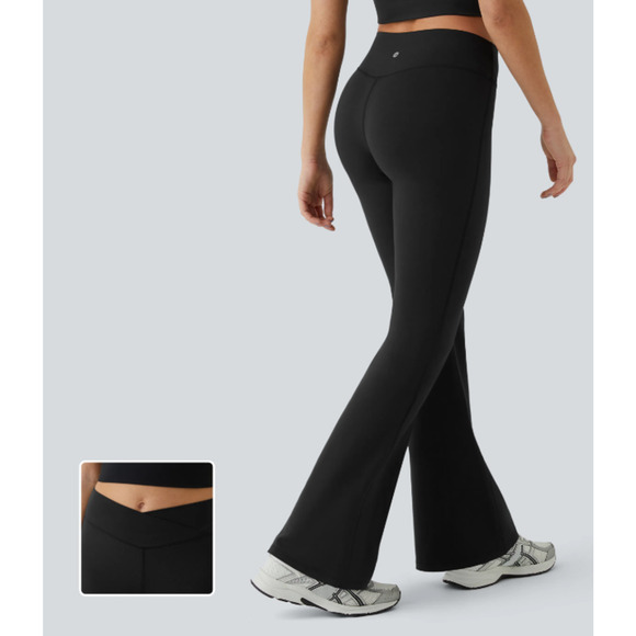 Halara Crossover XL Tall Black High Waisted Casual Pants Flare Yoga Leggings - Picture 1 of 12